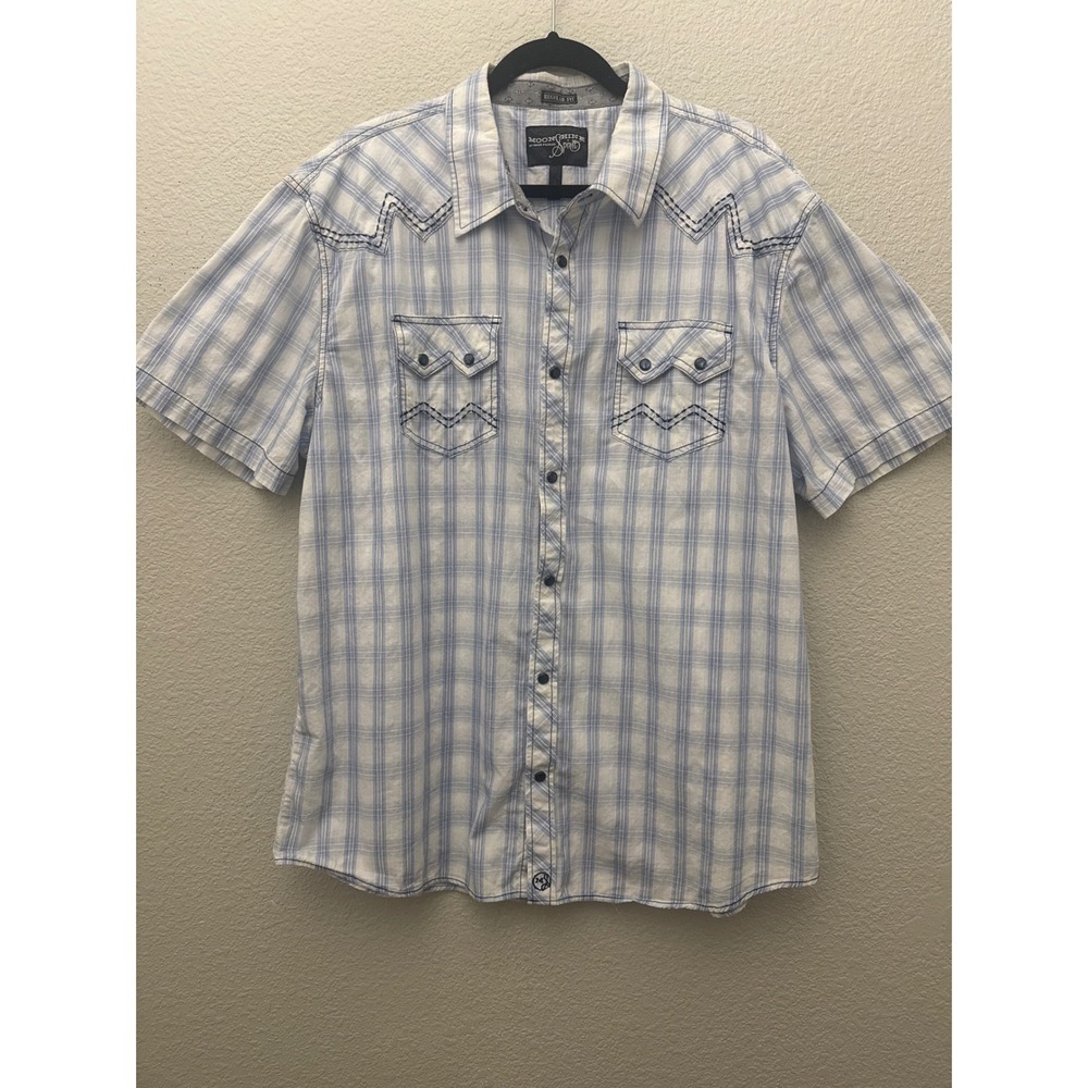 Moonshine Spirit by Brad Paisley Shirt Blue White Plaid Pearl Snap Size XXL